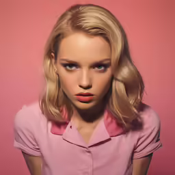 the young blond girl has very serious look on her face