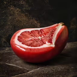 a red fruit with some cut in half