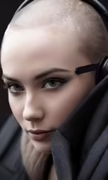 a beautiful woman with headphones on her ear