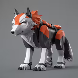 a picture of a robot type animal with a tail and large white paws