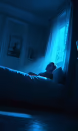 a person asleep in a bed while staring at a television screen