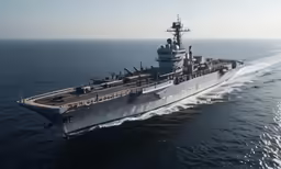 a navy ship in the middle of the ocean