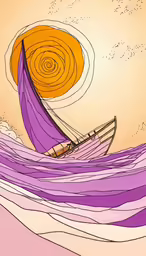 an artistic boat traveling down the ocean on a sunny day