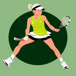 an illustration of the female tennis player,woman tennis player is posed and ready to serve,a lady in a tennis outfit holding a racquet,an image of a woman tennis player running,the tennis player is swinging her racket