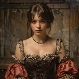a woman in period dress posing for a photo