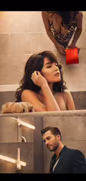 two women are posing in front of a hot tub