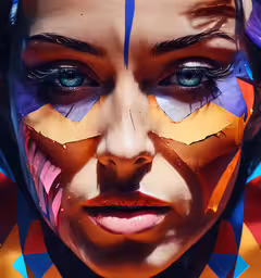 woman with unusual make up and geometric hair,the face of a woman that has been painted with an artistic style