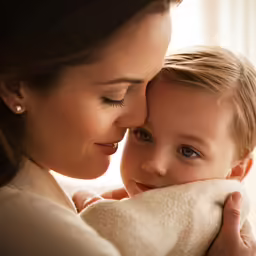 a mother hugging her child while she is holding it