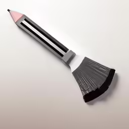 a silver and black pencil sitting on top of a white table