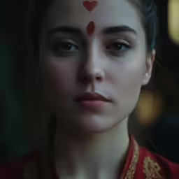 a woman with heart painted on her face