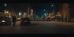 an image of a city at night with vehicles driving