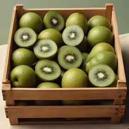 a crate filled with lots of green fruit sitting on top of a table