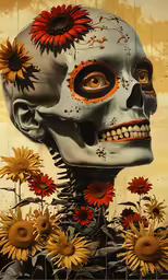 a painting of a human head surrounded by flowers