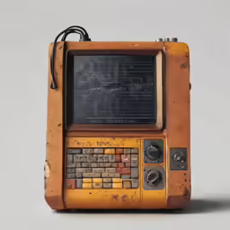 an old computer with a brown keyboard and a mouse