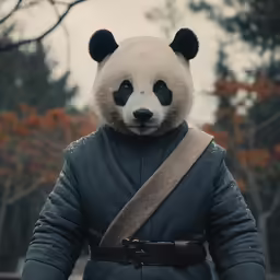 a panda bear dressed in leather clothing