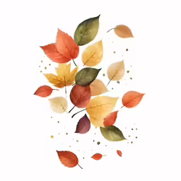 a watercolor drawing of an autumn colored leaf composition