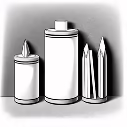pencil drawing of pens and containers by james schwedens