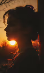 a woman in profile against the sun
