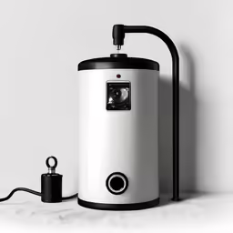 the water heater has a black tube attached to it