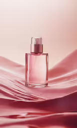 the top of a bottle with pink liquid and a gold cap