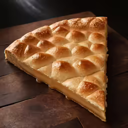 a piece of pie with some caramel sauce on top