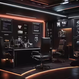 a room with chairs and clocks on it