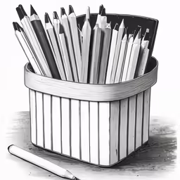 a pencil sits inside a container filled with pencils
