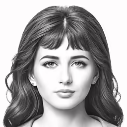 a woman with long hair, brown eyes and bangs