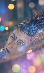 a reflection of a person in a puddle