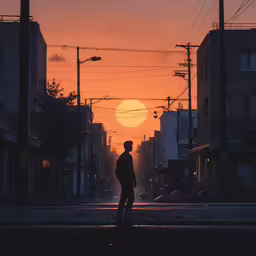 the man is standing alone in the street