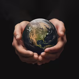 a person holding a small earth in their hands
