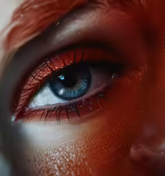 a blue eye with a very red liner and a black circle
