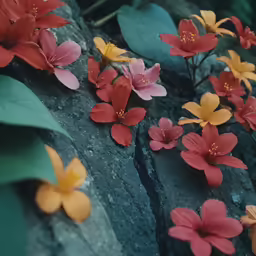 colorful flowers grow from the ground in a garden