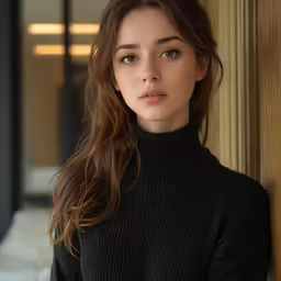 young woman in black posing for picture outdoors