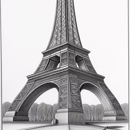 a drawing of the eiffel tower is shown in black and white