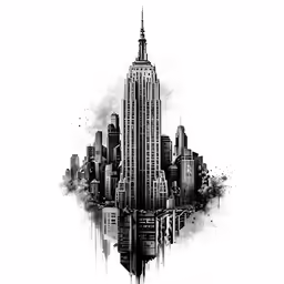 a black and white drawing of the empire building