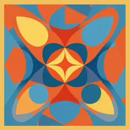 an abstract square pattern with many colors,a colorful design that looks like a flower with two petals