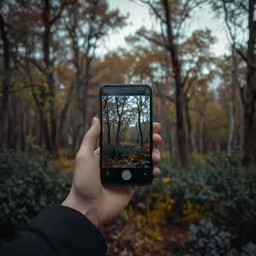 a hand is holding up an iphone camera
