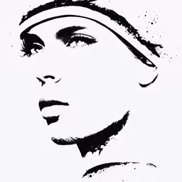 an abstract, black - and - white drawing of a female wearing a head band,a person
