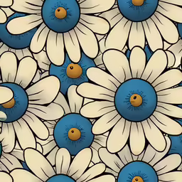 a lot of white flowers with blue centers