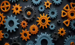 various types of gears with a black background
