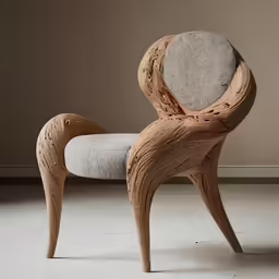 a white chair with wood and fabric design