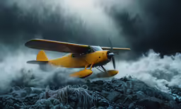 a seaplane in a rough ocean near shore