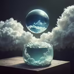 a small bubble is floating between clouds