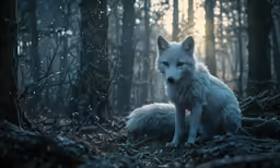 a fox is sitting alone in the woods