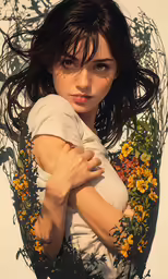 an animated image of a woman holding flowers