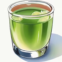 a drawing of a cup of green liquid