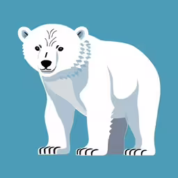 a big white polar bear standing alone on the blue ground,a bear illustration with some blue background,a stylized illustration of a polar bear with its eyes open,a polar bear on a light blue background,a polar bear on a blue background