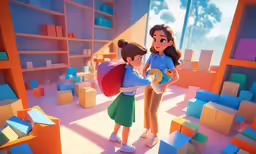a young girl with a backpack holding a book
