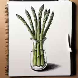 a drawing of a vase filled with green beans